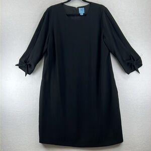 CeCe Women’s Sheath Dress Sz 14W Black 3/4 Sleeves Tie Cuff Back Zip Like New